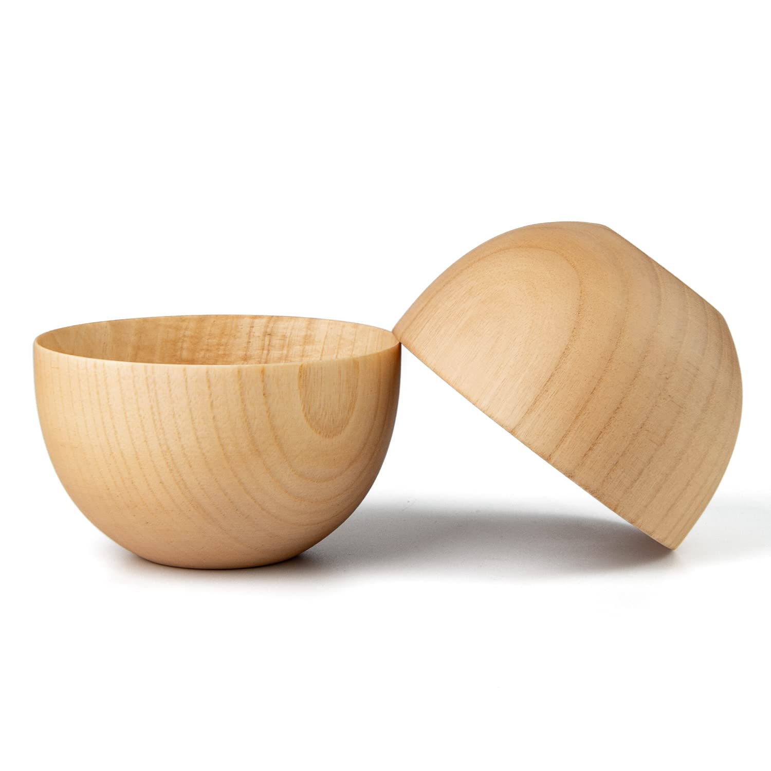 Naturoom Handmade Wooden Cereal Bowls, Set of 2, Zen Style Rice & Miso Soup Bowls, Small Salad bowl, Perfect For Snack, Nuts, Candy, Fruit and noddle, 5'' Diam x 3'' High Craft Decorative Bowl
