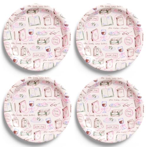 xo Fetti Book Club Plates - 25 Paper Plates 9 | Book Lover Party Literary Theme Girls Night Reading Decor Bookish Matte Illustrated