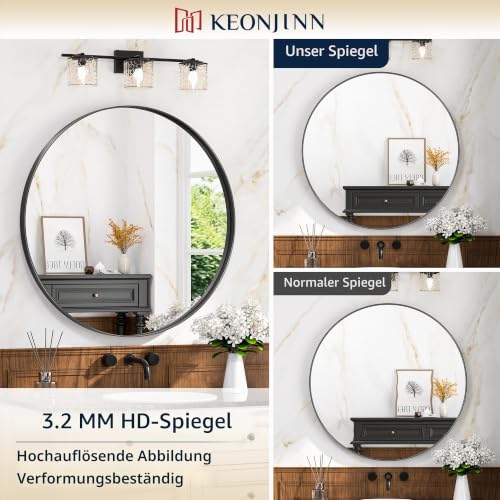 Keonjinn Badezimmer Spiegel Rund Schwarz 50cm – Ansicht 4