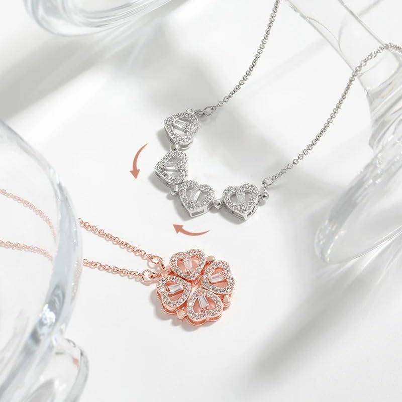 GXNRHG HHRLCH Naszyjnik na szczęście w kształcie serca dla kobiet, 925 Sterling Silver Naszyjnik z czterolistną koniczyną, Naszyjnik z wisiorkiem w kształcie serca miłosnego, Naszyjnik z sercem