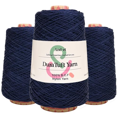 Image of And-et DuraTuft Yarn 45 Vibrant Colors Tufting Nylon Yarn Pack - Ideal for Crochet, Craft Projects -100% B.C.F. - 3 Cones x 1.66lbs (640yards) -Perfect for Rug Weaving and Knitting (27 Indigo)