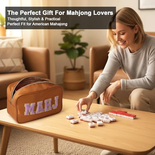 Fzkaly Mahjong Tile Bag – Brown Waterproof American Mahjong Case for 166 Standard Tiles, Portable Empty Zipper Carrying Bag for Game Night & Travel (Bag Only) by Fzkaly - Image 8