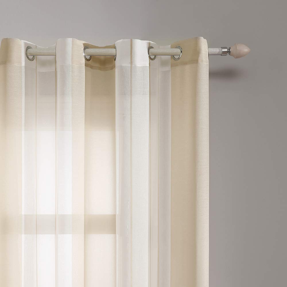 MIULEE Tende a Righe per Interni, Tende Trasparenti in Voile Tende Camera da Letto, Tenda Salotto Moderne con Anelli, Tenda a Pannello da Interno Finestra a Righe Bianche e Beige, 2x 140x245 CM