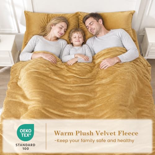 Image of Viviland Plush Microfleece King Bed Sheet Set, Gold /Camel