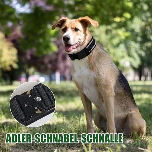 FEimaX Hundehalsband Personalisiert Hunde Halsband für Kleine Mittelgroße Hunde, Breite Reflektierende Verstellbares Taktisch Hundehalsband mit Metallschnalle für Ausbildung (Schwarz, M)