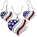 USA American Flag Heart Patriotic 4th of July Independence Day Pendant Necklace & Dangle Earrings Set