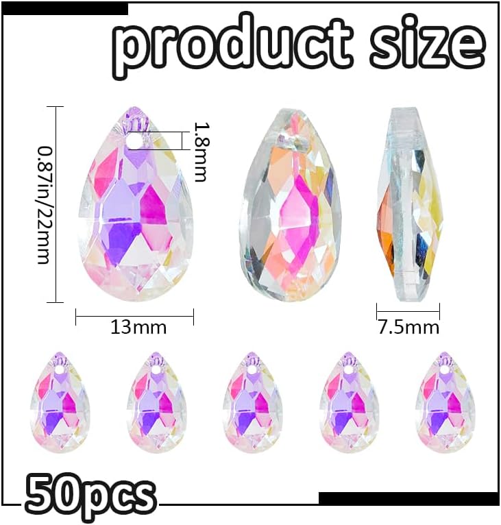 SUPERFINDINGS 50 Pcs Teardrop Crystal Charms Glass Charm Pendants Beads Water Drop Charm Beads for Bracelet Earrings Necklaces Jewelry Making with Hole 1.8mm - Image 2