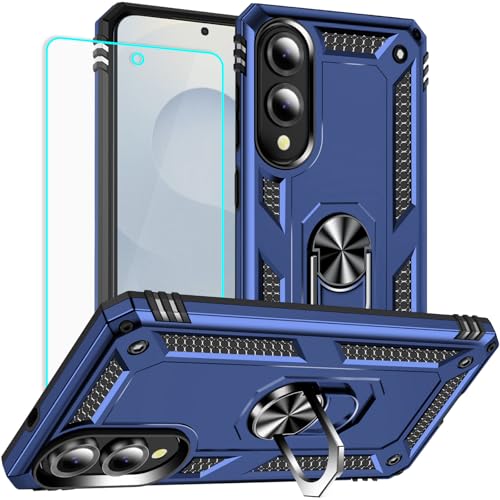 Coque Samsung Galaxy S25 Edge bleu antichoc avec protège-écran et anneau