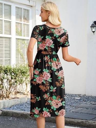Image of Heymoments Women's Casual Short Sleeve Midi Dress Crewneck A Line Tiered Flowy Loose Travel Long Dresses with Pockets