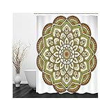 Hoisy Duschvorhänge, Duschvorhang Natur Mandala-Blumen Braun Grün Größe 180X200CM Schnell Trocknend Polyestergewebe Badezimmerzubehör