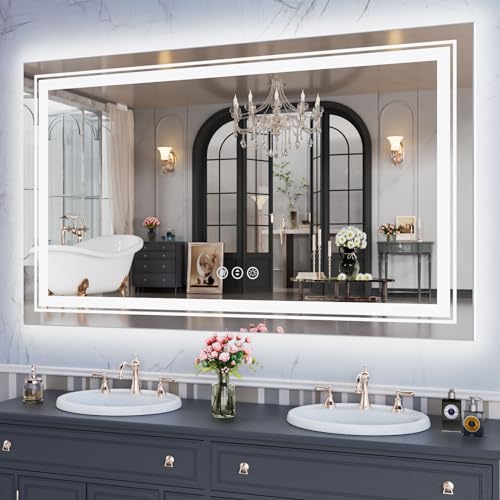 Image of WTTY LED Bathroom Mirror with Backlit and Front Light,40 inchx24 inch,Stepless Dimmable LED Mirror for Bathroom,Anti-Fog Lighted Bathroom Vanity Mirror Modern for Wall,Memory Function,Shatter-Proof