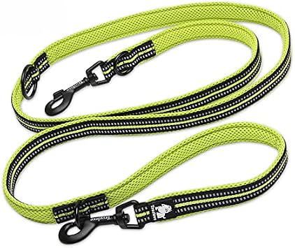 True Love 7 in 1 Multi-Function Adjustable Dog Lead Hand Free Pet Training Leash Nylon Reflective Comfortable Multi-Purpose Dog Leash TLL2411Neon Yellow,L