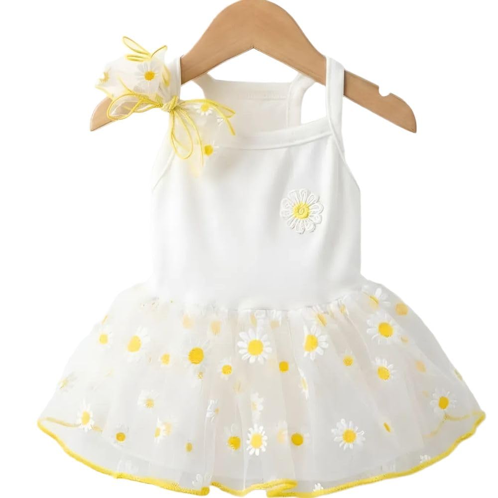 Robe pour chien en mousseline fleurie avec nœud et jupe tutu d'été pour chiot