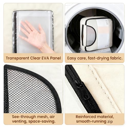 6PCS Travel Packing Organiser Set, Clear EVA Packing Cube for Suitcase,Visible Luggage Organiser Bag for Backpack, Ultralight Oxford Fabric Packing Cube for Home/Vacation/Camping/Essentials-Off White - Image 5