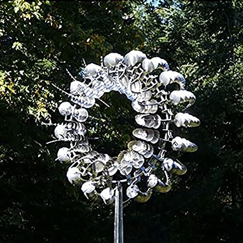 Voberry Windmolen metaal magische windgong windspinners windspel voor buiten windmolen windvanger decoratie voor tuin balkon erf terras gazon kunst (zilver, één maat) - Image 6
