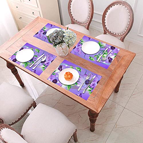 Set de table résistant chaleur violet aux finitions fleurs haut de gamme x4