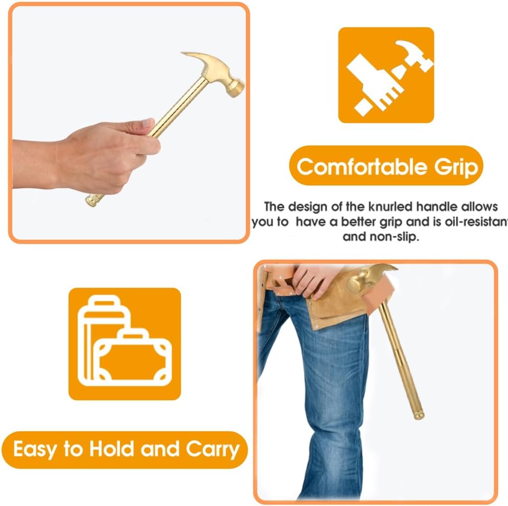 Multifunction Hammer 6 in 1 with Slotted/Flat Head Phillips Screwdriver Claw Hammer Manual, Portable Metal Mini Tool Hammer (Gold)