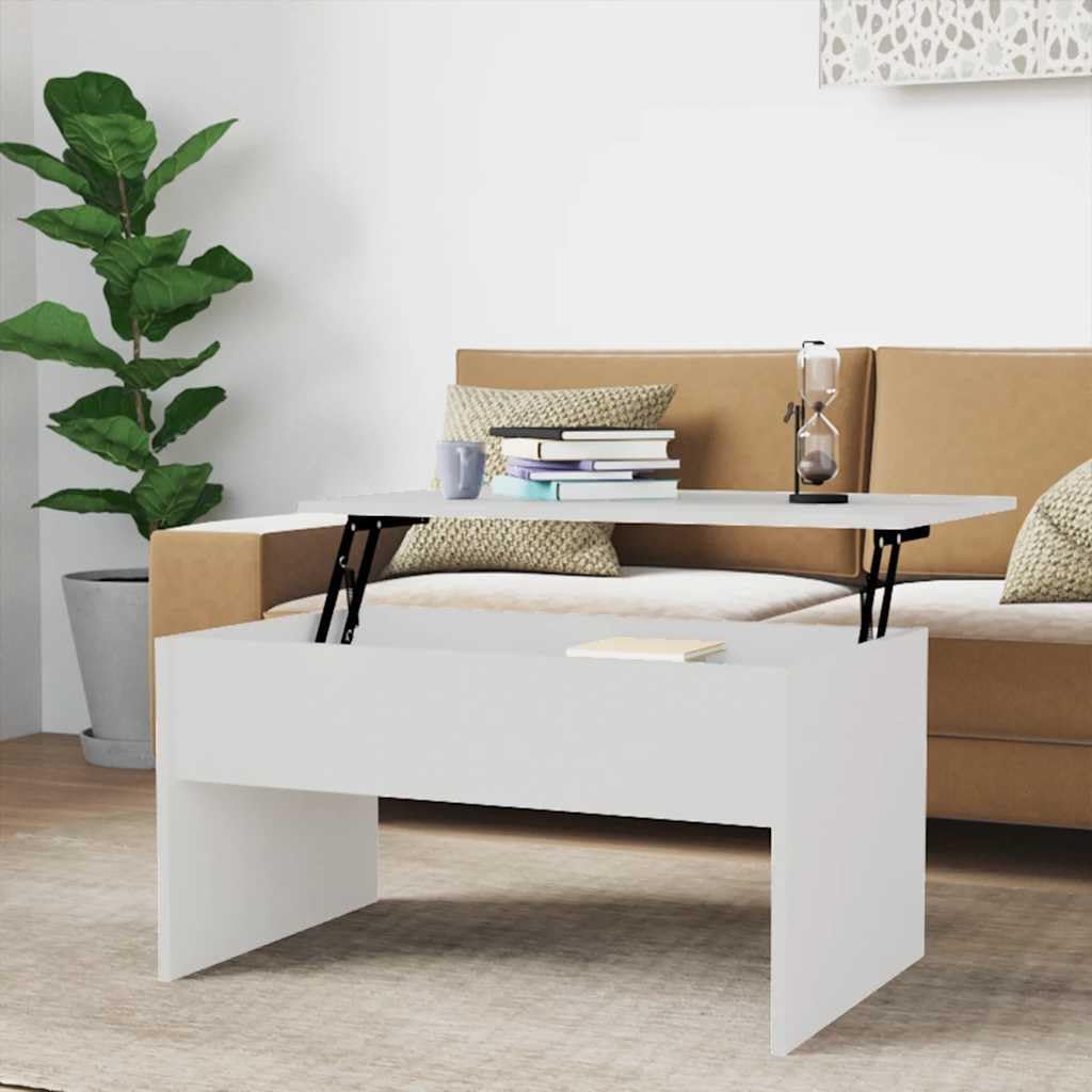 vidaXL Coffee Table, Lift Top End Table with Hidden Compartment, Accent Sofa Table for Living Room, Modern Style, High Gloss White Engineered Wood