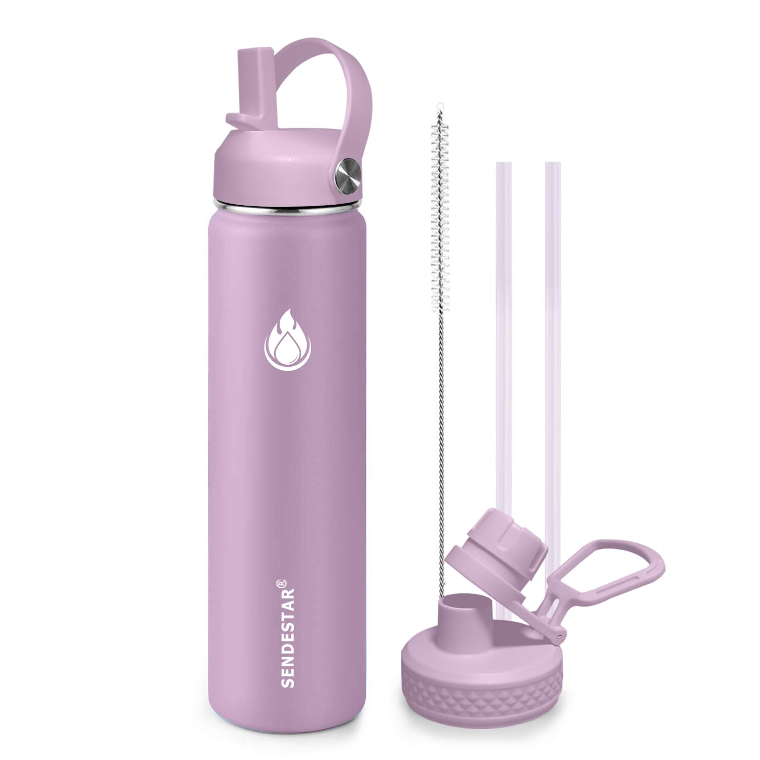 SENDESTAR Water Bottle Insulated Water Bottle 24 oz with Straw Lid Spout Lid Auto Flip Straw Top Cap for men and women