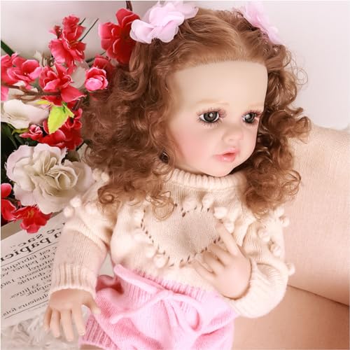 YIHANGG Reborn Kleinkind Puppe Realistisch Mädchen 55cm Ganzkörper Silikon Reborn Baby Puppe Tragen Sie Beige Strickwaren 22Zoll Prinzessin Weihnachten Geburtstag Geschenke – Bild 8