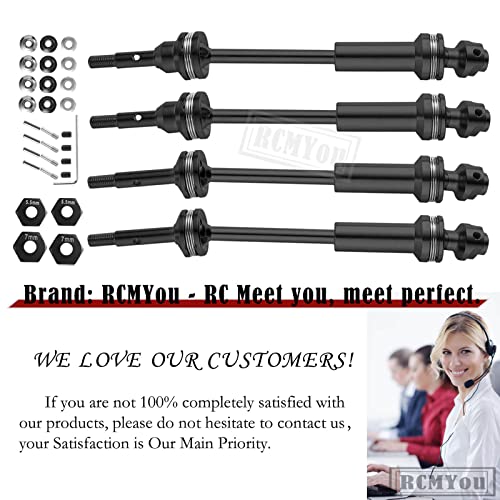 Rcmyou Rc Stainless Steel Drive Shaft Cvd For 1/10 Slash Vxl 4X4,Rustler Vxl 4X4,Stampede Vxl 4X4,Hoss Vxl 4X4 4Wd,4Pcs Front Rear #45 Upgrades Part Axles With Hex,Black #TOP6