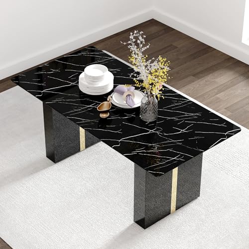 Large Modern Rectangular Table with Black Patterned countertop and Large