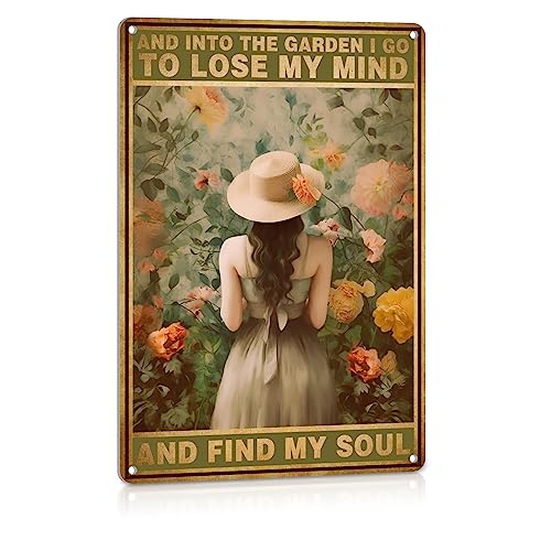Garden Sign Tin Sign Vintage Metal Signs Cottage Core Room Decor Into The Garden I Go To Lose My Mind Hippie Posters Outdoor Home Wall Decorations 8x12 Inch