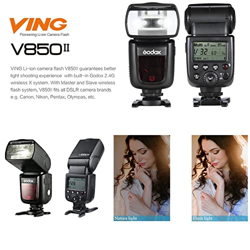 Godox V850Ii Camera Flash Speedlite, Gn60 1/8000S Hss Flash Speedlight With 11.1V/2000Mah Li-Ion Battery, 1.5S Recycle Time 650 Full Power Pops, Compatible For Canon Nikon Sony Fuji Olympus Pentax #TOP1