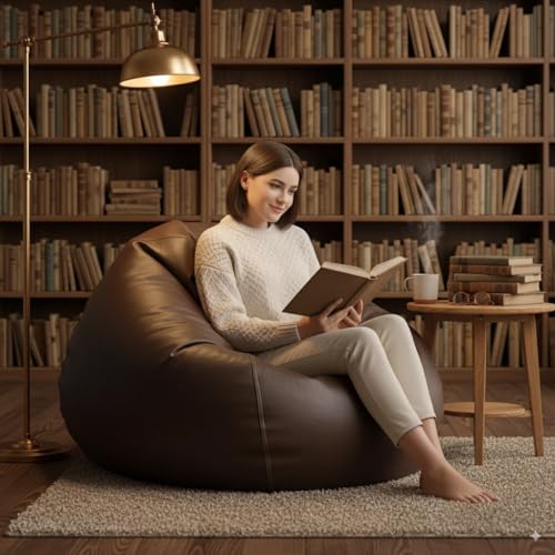 Image of 4XL Tear Drop Bean Bag Cover with Handle (Without Beans) Faux Leather Bean Bag Sofa Chair Cover for Adults & Kids Large Bean Bag for Living Room, Bedroom & Lounge
