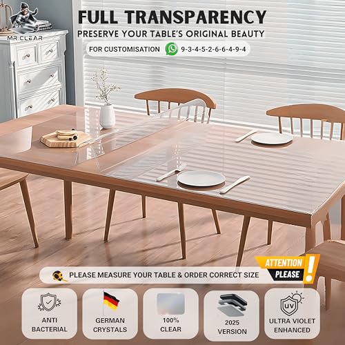 Image of MR.CLEAR Max Shield | India's 1st & Only Antibacterial Table Cover | (47 x 42 Inches, 2mm) | 4 & 6 Seater Waterproof PVC Cloth | Office & Home Dining Tables Top Thick & Water Proof Clear Protector