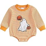 Lehoso Halloween Baby Girl Boy Clothes Newborn Ghost Pumpkin Sweatshirt Romper Long Sleeve Jumpsuit Infant Baby Fall Clothes (Orange, 0-3 Months)