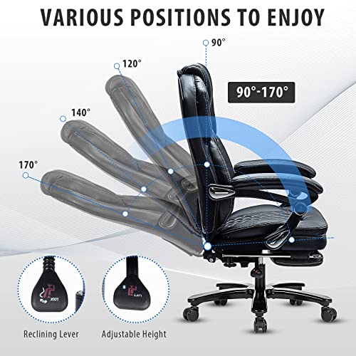 Comermax Big And Tall Home Office Desk Chairs For 400Lb Heavy People, Ergonomic Reclining Office Chair With Footrest And Wide Seat, Plus Size Managerial Executive Chairs (Black) #TOP5