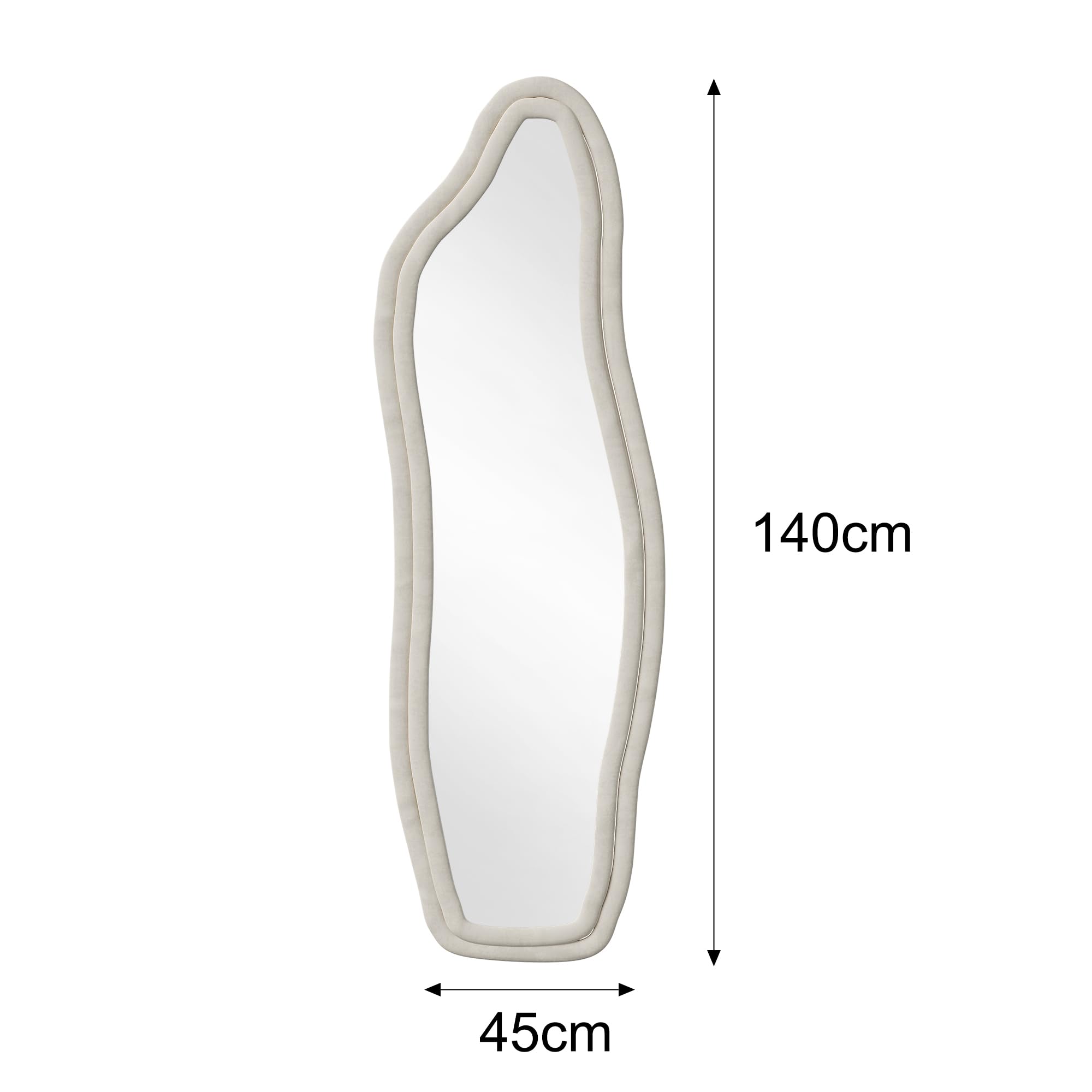 Grand Miroir sur Pied Asymétrique, 160x50cm Miroir Long avec Cadre en Velours Doux, Miroirs Décoratifs et Modernes, Parfait pour Chambre, Salon, Entrée et Dressing (Blanc-140 * 45cm)