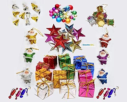 Frienemy Presents 72 Pcs Mini Christmas Decoration Ornaments Set for Tree Decorations - Christmas Decorations Items (Balls, Bells, Gifts, Drums, Stars, Toffee & Santa #Frienemy-0140