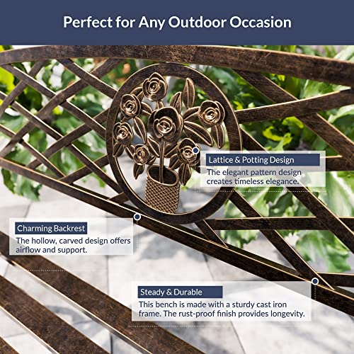 image for BELLEZE 50 inch Outdoor Garden Bench, Cast Iron Metal Loveseat Chairs 