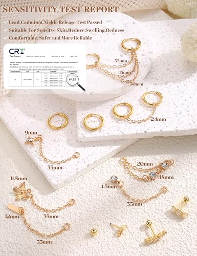 LOLIAS 20G Cartilage Earrings Set for Women Men Surgical Steel CZ Opal Small Hypoallergenic Flat Back Stud Earrings Hoop Chain Dangle Conch Daith Helix Tragus Cartilage Piercing Jewelry 33Pcs4