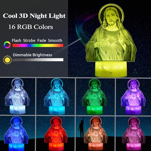 Cadeaux de Jésus et veilleuse illusion 3D chrétienne 16 couleurs