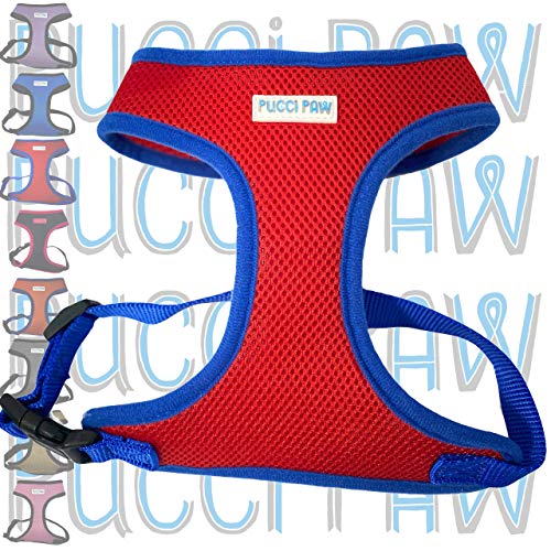 Dog Harness Red Blue Cushioned Extra Padding Comfortable Mesh Pet Harness No Pull Breathable All Weather Eco Friendly Light Weight Strong Puppy Small Medium Large Breed (Medium Red Blue)