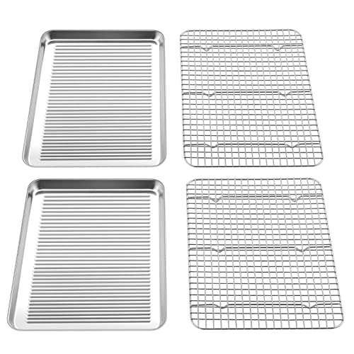 Teamfar Baking Sheet And Cooling Rack Set, 16 X 12 X 1 Inch Stainless Steel Baking Pan Cookie Sheet With Grid Rack For Kitchen Cooking Roasting, Healthy & Non-Toxic, Dishwasher Safe (2 Pans+2 Racks) #TOP29