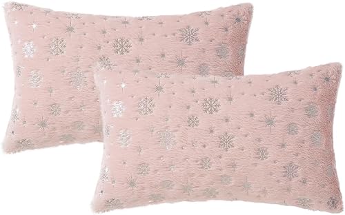 Miniatura 6 de MIULEE - Juego de 2 fundas de cojín decorativas de Navidad, hechas de piel sintética suave con copos de nieve plateados y brillantina, para