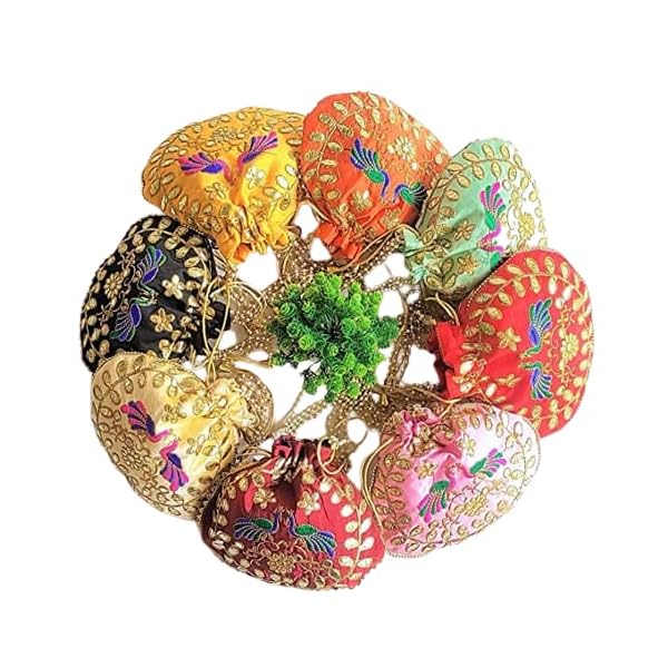 Indian Handmade Potli Bag For Women Jewelry Coin Pouch Batwa Pearls Clutch Wedding Party Purse BY PANACHE MERCHANT, Pack of 8, L, Traditional