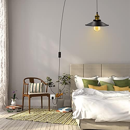 Vintage Industrial Bronze Plug in Pendant Light with On/Off Switch,Retro Brass Hanging Lamp Lampshade,E26 E27 Base 6M Cable Adjustable Plug in Ceiling Light Fixture,Rustic Lamp for Home Cafe Garage