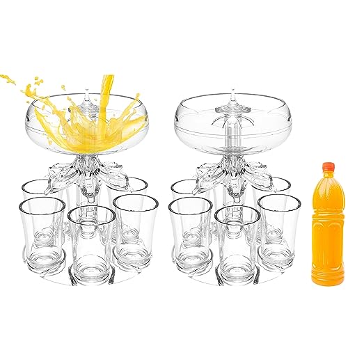 Eayoly Shot Glass Dispenser, Clear 6 Shot Glass Dispenser and Holder Set Party Drink Dispenser Acrylic Liquor Dispenser Home Bar Accessories, Beverage, Whiskey, Cocktails (12xWine Glasses+2xBrackets)