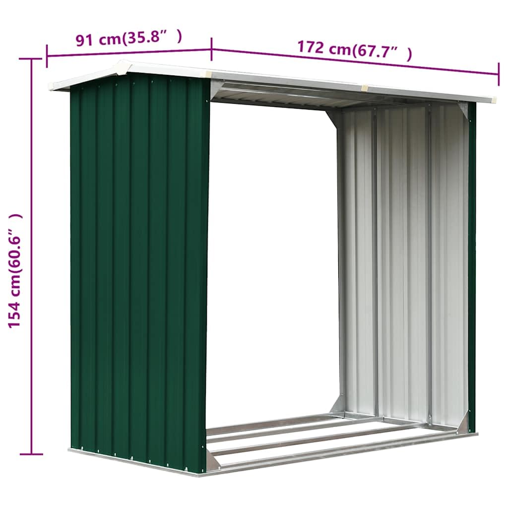 vidaXL Abri de Stockage de Bois Abri de Chauffage de Bois Abri de Jardin Rangement Extérieur Durable Acier Galvanisé 172x91x154 cm Vert