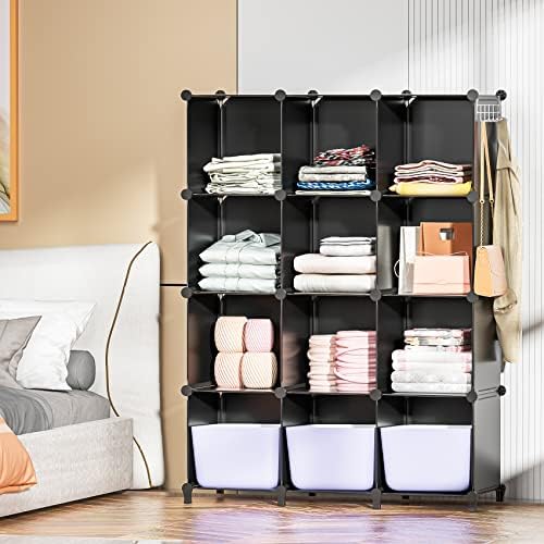 Neprock 12 Cube Storage Shelf, Closet Storage Cube Storage Organizer with Metal Hammer, DIY Plastic Cube Storage Bookshelf Closet Organizers and Storage for Clothes Storage,Bedroom,Bathroom (Black) 7 51ZXGJEmgFL. AC