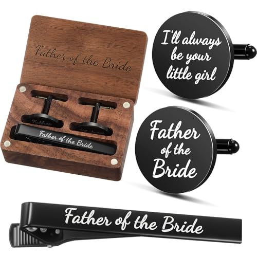 Image of Colingmill Father of the Bride Gift Dad of the Bridegroom Cufflinks Tie Clip Set with Engraved Wood Gift Box for Dad