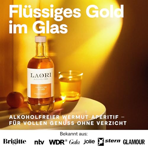 Laori No 05 Vermouth 500ml | Alkoholfreier Weinaperitif mit Wermut & Enzian Kräutern | Perfekt für Cocktails & Longdrinks | 100% Weinbasis, ohne künstliche Aromen & Farbstoffe| Vegan & Zuckerfrei