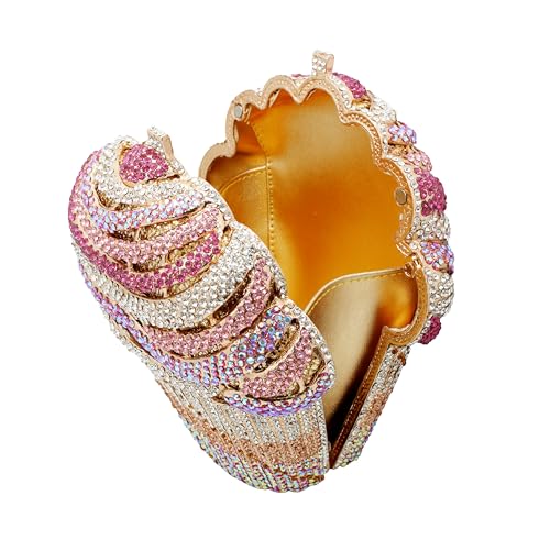 Image of Women Ice Cream Crystal Evening Bag Luxury Rhinestone Clutch Wedding Party Minaudiere Purse and Handbag for Cocktail