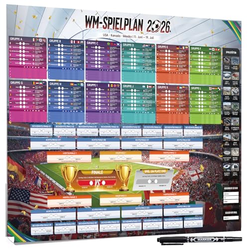 AhfuLife WM Spielplan 2026 Poster für Deko Fußball WM 2026 - Groß Fussball Planer 100 x 70cm - Enthält 42 Mannschaften Gruppen Knockout und Finale alle Ergebnisse der Spiele