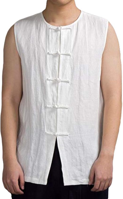 Amazon Yyq Shop ベスト メンズ ゆったり チョッキ チャイナボタン ファッション ノースリーブ Tシャツ 綿 麻カジュアル サマー ベスト 通気 中華風 無地 大きいサイズ 夏 白 ベスト 通販